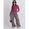 image:imageANRABESS Womens Long Sleeve Shirts Fitted Crop TopsDark Purple