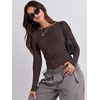 image:imageANRABESS Womens Long Sleeve Shirts Fitted Crop TopsDeep Brown
