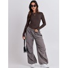 image:imageANRABESS Womens Long Sleeve Shirts Fitted Crop TopsDeep Brown