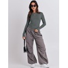 image:imageANRABESS Womens Long Sleeve Shirts Fitted Crop TopsDeep Grey
