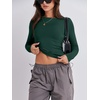 image:imageANRABESS Womens Long Sleeve Shirts Fitted Crop TopsForest