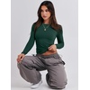 image:imageANRABESS Womens Long Sleeve Shirts Fitted Crop TopsForest