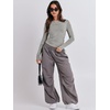 image:imageANRABESS Womens Long Sleeve Shirts Fitted Crop TopsGrey