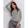 image:imageANRABESS Womens Long Sleeve Shirts Fitted Crop TopsGrey