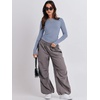 image:imageANRABESS Womens Long Sleeve Shirts Fitted Crop TopsGrey Blue