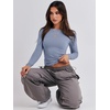 image:imageANRABESS Womens Long Sleeve Shirts Fitted Crop TopsGrey Blue
