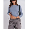image:imageANRABESS Womens Long Sleeve Shirts Fitted Crop TopsGrey Blue