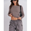 image:imageANRABESS Womens Long Sleeve Shirts Fitted Crop TopsGrey Khaki