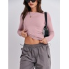 image:imageANRABESS Womens Long Sleeve Shirts Fitted Crop TopsGrey Pink