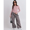 image:imageANRABESS Womens Long Sleeve Shirts Fitted Crop TopsGrey Pink
