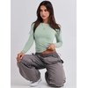 image:imageANRABESS Womens Long Sleeve Shirts Fitted Crop TopsLight Green