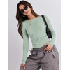 image:imageANRABESS Womens Long Sleeve Shirts Fitted Crop TopsLight Green