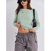 image:imageANRABESS Womens Long Sleeve Shirts Fitted Crop TopsLight Green