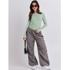 image:imageANRABESS Womens Long Sleeve Shirts Fitted Crop TopsLight Green