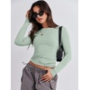 image:imageANRABESS Womens Long Sleeve Shirts Fitted Crop TopsLight Green