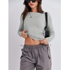image:imageANRABESS Womens Long Sleeve Shirts Fitted Crop TopsLight Grey
