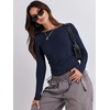 image:imageANRABESS Womens Long Sleeve Shirts Fitted Crop TopsNavy Blue