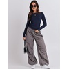 image:imageANRABESS Womens Long Sleeve Shirts Fitted Crop TopsNavy Blue
