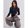 image:imageANRABESS Womens Long Sleeve Shirts Fitted Crop TopsNavy Blue