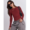 image:imageANRABESS Womens Long Sleeve Shirts Fitted Crop TopsRed