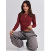 image:imageANRABESS Womens Long Sleeve Shirts Fitted Crop TopsRed