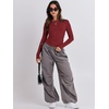 image:imageANRABESS Womens Long Sleeve Shirts Fitted Crop TopsRed