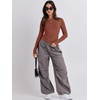 image:imageANRABESS Womens Long Sleeve Shirts Fitted Crop TopsReddish Brown