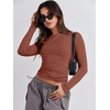 image:imageANRABESS Womens Long Sleeve Shirts Fitted Crop TopsReddish Brown