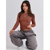 image:imageANRABESS Womens Long Sleeve Shirts Fitted Crop TopsReddish Brown