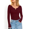 image:imageANRABESS Womens Long Sleeve Shirts Scoop Neck Fall TopsWine Red