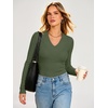 image:imageANRABESS Womens Long Sleeve Shirts V Neck Ribbed TopArmy Green
