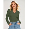 image:imageANRABESS Womens Long Sleeve Shirts V Neck Ribbed TopArmy Green