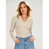 image:imageANRABESS Womens Long Sleeve Shirts V Neck Ribbed TopBeige