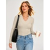 image:imageANRABESS Womens Long Sleeve Shirts V Neck Ribbed TopBeige