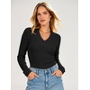 image:imageANRABESS Womens Long Sleeve Shirts V Neck Ribbed TopBlack