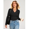 image:imageANRABESS Womens Long Sleeve Shirts V Neck Ribbed TopBlack