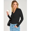 image:imageANRABESS Womens Long Sleeve Shirts V Neck Ribbed TopBlack