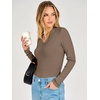 image:imageANRABESS Womens Long Sleeve Shirts V Neck Ribbed TopBrown