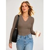 image:imageANRABESS Womens Long Sleeve Shirts V Neck Ribbed TopBrown