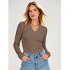 image:imageANRABESS Womens Long Sleeve Shirts V Neck Ribbed TopBrown