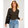 image:imageANRABESS Womens Long Sleeve Shirts V Neck Ribbed TopCoffee