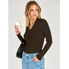 image:imageANRABESS Womens Long Sleeve Shirts V Neck Ribbed TopCoffee