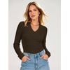 image:imageANRABESS Womens Long Sleeve Shirts V Neck Ribbed TopCoffee