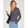 image:imageANRABESS Womens Long Sleeve Shirts V Neck Ribbed TopDeep Grey