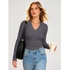 image:imageANRABESS Womens Long Sleeve Shirts V Neck Ribbed TopDeep Grey