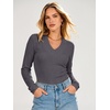 image:imageANRABESS Womens Long Sleeve Shirts V Neck Ribbed TopDeep Grey