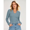 image:imageANRABESS Womens Long Sleeve Shirts V Neck Ribbed TopGrey Blue