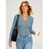 image:imageANRABESS Womens Long Sleeve Shirts V Neck Ribbed TopGrey Blue