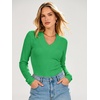 image:imageANRABESS Womens Long Sleeve Shirts V Neck Ribbed TopLight Green