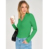 image:imageANRABESS Womens Long Sleeve Shirts V Neck Ribbed TopLight Green